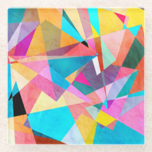 Abstracte kleurrijke geometrische Waterverf achter Glazen Onderzetter