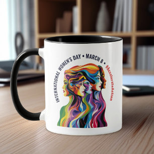Abstracte Kleurrijke Gezichten Vrouwendag IWD Mok