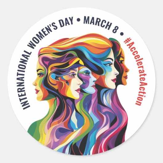 Abstracte Kleurrijke Gezichten Vrouwendag | IWD Ronde Sticker (Voorkant)