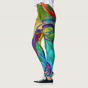 Abstracte kleurrijke inktvissen en grassen leggings
