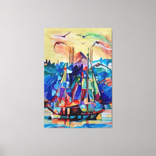 abstracte kleurrijke kunst van bewegend schip canvas afdruk