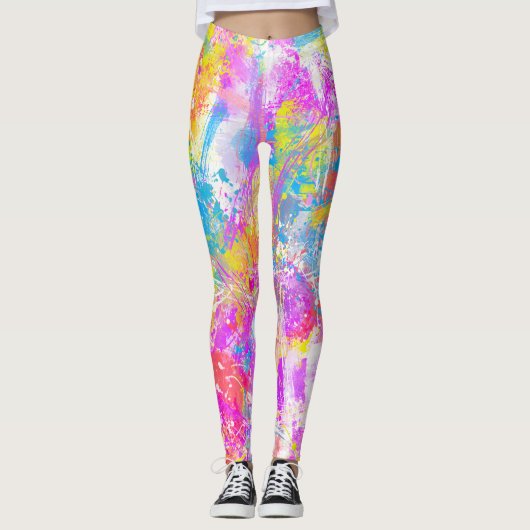 Abstracte kleurrijke overvloerbedekking leggings (Voorkant)
