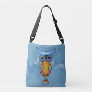 Abstracte kleurrijke Owl Big Blue Eyes op blauwe c Crossbody Tas