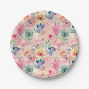 Abstracte kleurrijke pastelbloemen bloemenpatroon papieren bordje