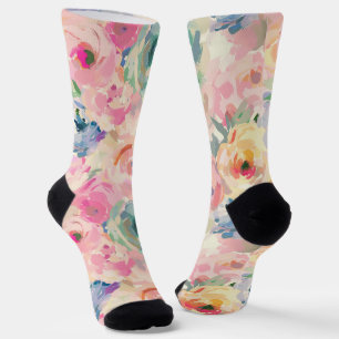 Abstracte kleurrijke pastelbloemen bloemenpatroon sokken