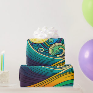 Abstracte kleurrijke Retro 70s Hippie Waves Artwor Cadeaupapier