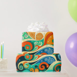 Abstracte kleurrijke Retro 70s Hippie Waves Artwor Cadeaupapier