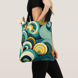 Abstracte kleurrijke Retro 70s Hippie Waves Artwor Draagtas