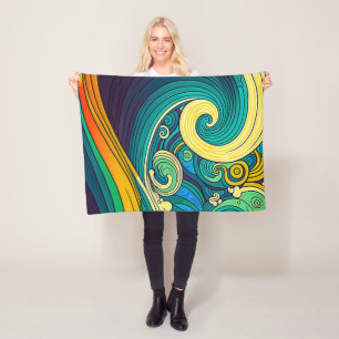 Abstracte kleurrijke Retro 70s Hippie Waves Artwor Fleece Deken