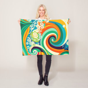 Abstracte kleurrijke Retro 70s Hippie Waves Artwor Fleece Deken