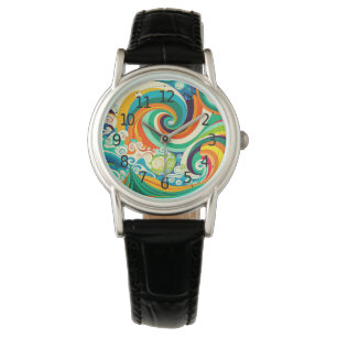 Abstracte kleurrijke Retro 70s Hippie Waves Artwor Horloge