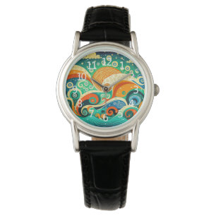 Abstracte kleurrijke Retro 70s Hippie Waves Artwor Horloge