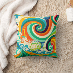 Abstracte kleurrijke Retro 70s Hippie Waves Artwor Kussen