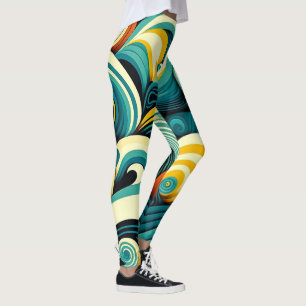 Abstracte kleurrijke Retro 70s Hippie Waves Artwor Leggings