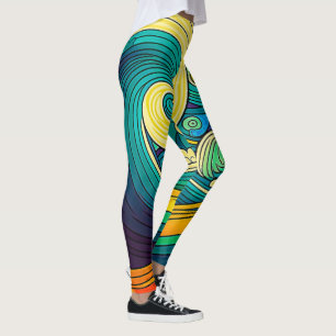 Abstracte kleurrijke Retro 70s Hippie Waves Artwor Leggings
