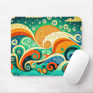 Abstracte kleurrijke Retro 70s Hippie Waves Artwor Muismat