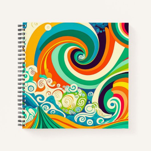 Abstracte kleurrijke Retro 70s Hippie Waves Artwor Notitieboek (Voorkant)