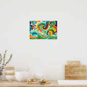 Abstracte kleurrijke Retro 70s Hippie Waves Artwor Poster (Keuken)