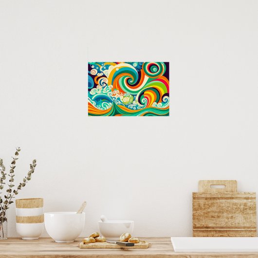 Abstracte kleurrijke Retro 70s Hippie Waves Artwor Poster (Keuken)