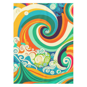 Abstracte kleurrijke Retro 70s Hippie Waves Artwor Tafelkleed