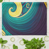 Abstracte kleurrijke Retro 70s Hippie Waves Artwor Theedoek (Gevouwen)