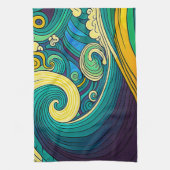Abstracte kleurrijke Retro 70s Hippie Waves Artwor Theedoek (Verticaal)