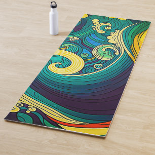 Abstracte kleurrijke Retro 70s Hippie Waves Artwor Yogamat