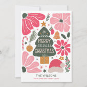 Abstracte Kleurrijke Retro Bloemen Kerst Kaart (Voorkant)