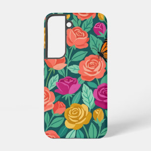 Abstracte Kleurrijke Rozen Vlinder Samsung Hoesjes Galaxy Hoesje