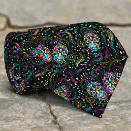 Abstracte kleurrijke Spooky Skulls Halloween Stropdas