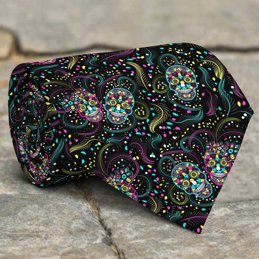 Abstracte kleurrijke Spooky Skulls Halloween Stropdas