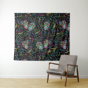 Abstracte kleurrijke Spooky Skulls Halloween Wandkleed