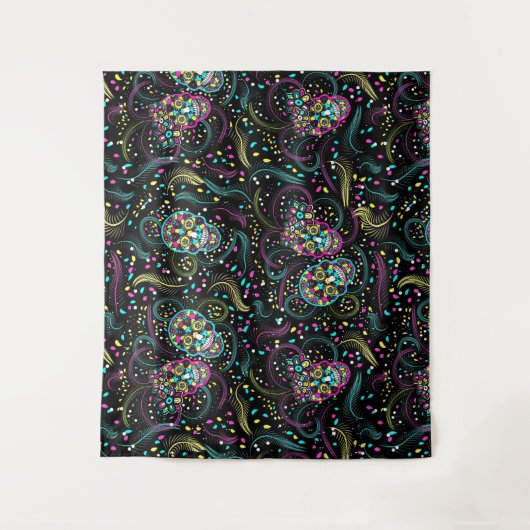 Abstracte kleurrijke Spooky Skulls Halloween Wandkleed (Voorkant)