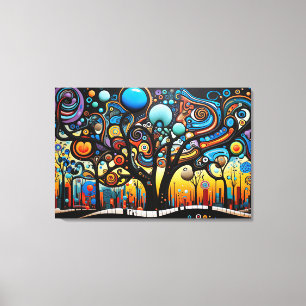 Abstracte Kleurrijke Swirl Tree Landscape Natuur Canvas Afdruk