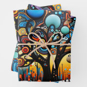 Abstracte Kleurrijke Swirl Tree Landscape Natuur Inpakpapier Vel (In situ)