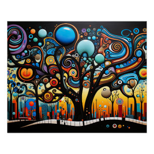 Abstracte Kleurrijke Swirl Tree Landscape Natuur Perfect Poster