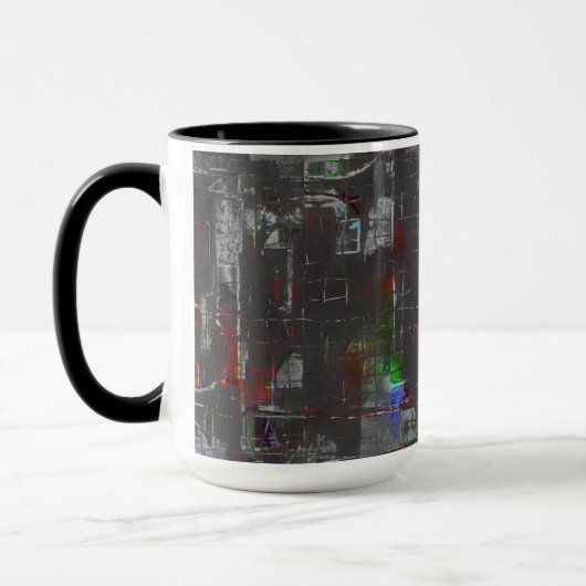 Abstracte kleurrijke tekening in donkere nacht ond mok (Links)