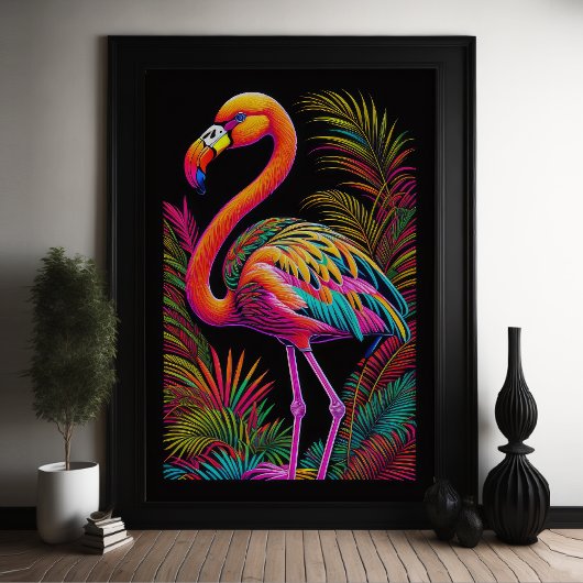 Abstracte Kleurrijke Tekening van A Flamingo 2:3 Poster