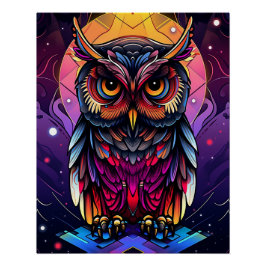 Abstracte kleurrijke uil perfect poster