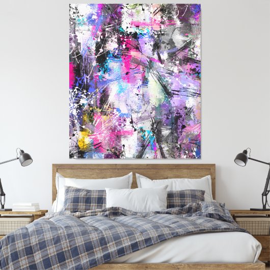 Abstracte kleurrijke verf canvas afdruk (Insitu (Slaapkamer))