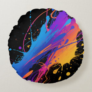 Abstracte kleurrijke verfspetterachtergrond rond kussen
