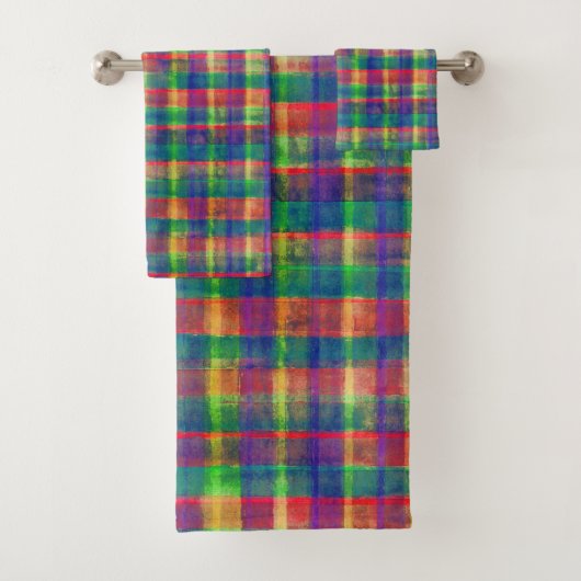 Abstracte kleurrijke Waterverf Plaid Pattern Bad Handdoek (Insitu)