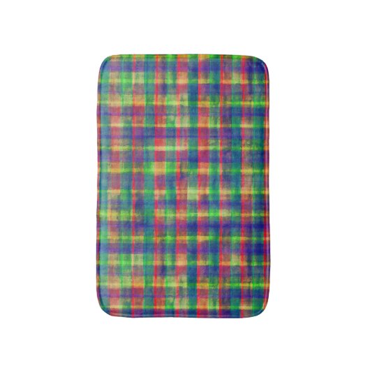 Abstracte kleurrijke Waterverf Plaid Pattern Badmat (Voorkant Verticaal)