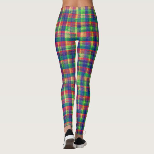 Abstracte kleurrijke Waterverf Plaid Pattern Leggings (Achterkant)