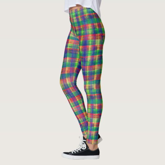 Abstracte kleurrijke Waterverf Plaid Pattern Leggings (Links)