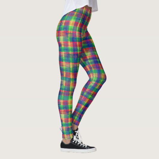 Abstracte kleurrijke Waterverf Plaid Pattern Leggings (Rechts)