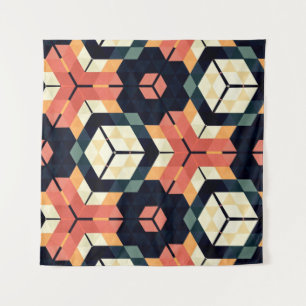 Abstracte, kleurrijke zeshoek, vierkante geometris wandkleed