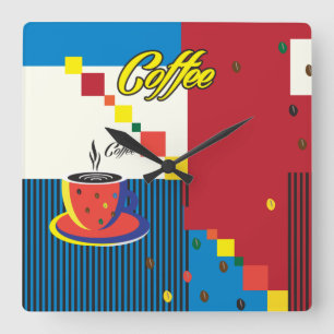 Abstracte Koffiebeker Pop Art Trendy Stylish Vierkante Klok