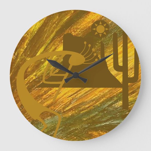 Abstracte Kokopelli met Mesa, Cactus & Sun Grote Klok (Voorkant)