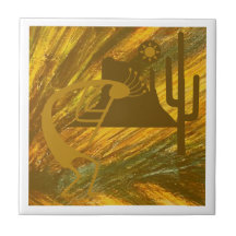 Abstracte Kokopelli met Mesa, Cactus & Sun